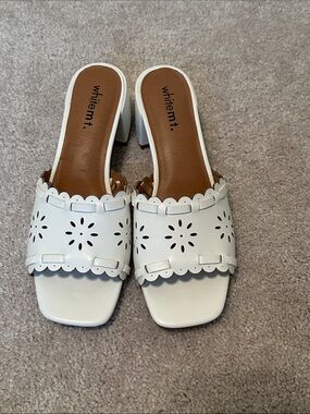 whitem*t White Scalloped Perforated Block Heel Mule